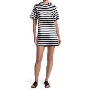 Abound Hooded Mia Striped Mini Dress Navy Blue, Pink Coral XS, S NEW